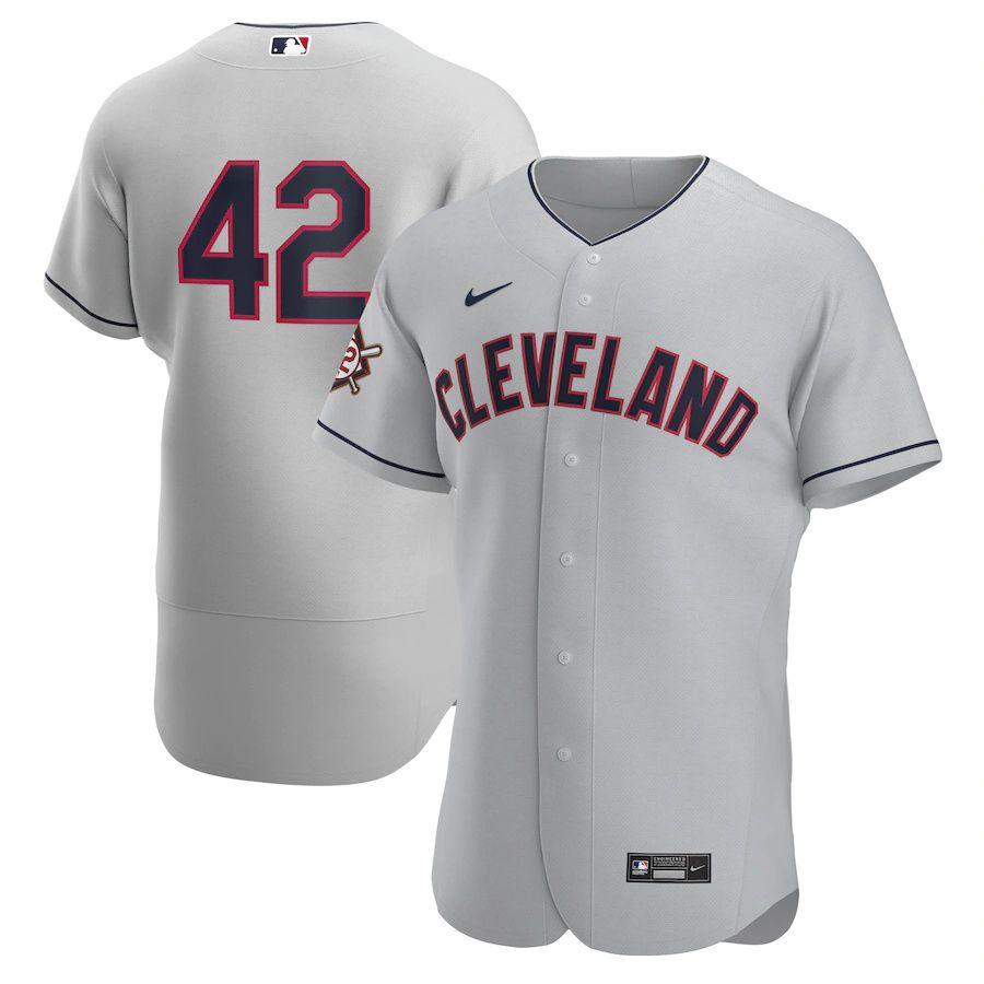 Cheap Mens Cleveland Indians 42 Nike Gray Road Jackie Robinson Day Authentic MLB Jerseys